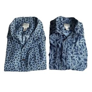 L.L. Bean Button Up Shirt Medium Blue Hawaiian Tropical Camp Shirt Lot Of 2